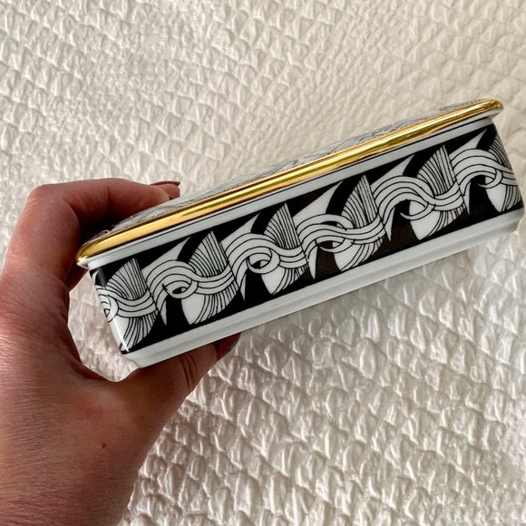 Vintage 80s Hollohaza Szasz Endre Porcelain Lidded Box Trinket 21K Gold Plated - Picture 7 of 13